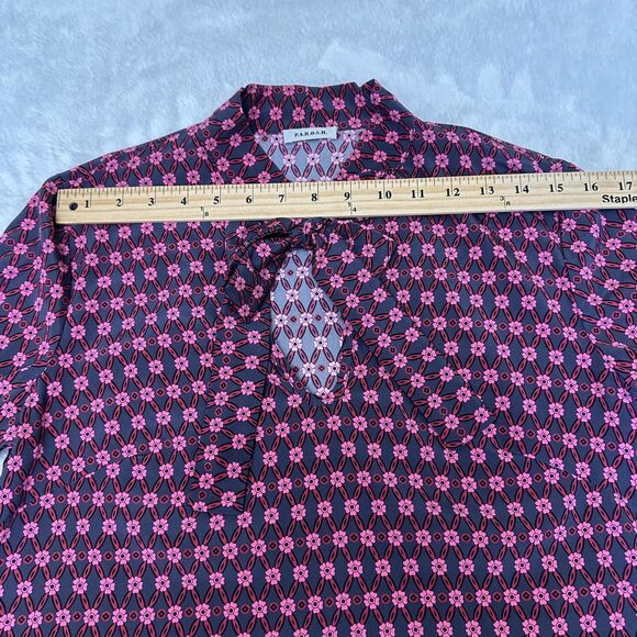 P.A.R.O.S.H. Women’s Pink Floral Long Sleeve Tie Neck Silk Blouse Sz M Italy - Picture 8 of 11